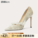 Lily Wei【月與舊夢(mèng)】法式優(yōu)雅婚宴鞋絨面氣質(zhì)婚鞋高跟鞋大碼情人節禮物 奶杏色【跟高6cm】 38
