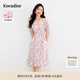 珂萊蒂爾【桑蠶絲】夏季新款氣質(zhì)茶歇裙子V領收腰連衣裙女 淡紅 M
