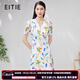 愛(ài)特愛(ài)（EITIE）氣質(zhì)收腰V領(lǐng)桑蠶絲連衣裙修身顯瘦大花夏季新款真絲裙7007756 柔紫色98 M 160
