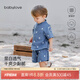 babylove嬰幼兒分體套裝夏季薄款純棉紗布襯衫t恤短褲寶寶兩件套外出服碧城藍80