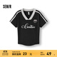 森馬（Semir）涼感T|短袖T恤女短款撞色V領(lǐng)夏季2025新款字母修身上衣運動(dòng)風(fēng) 黑色90001 L