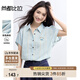 尚都比拉翻領(lǐng)彩色條紋連肩短袖襯衫女夏季寬松顯瘦襯衣蝴蝶結(jié)字母刺繡上衣