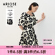 艾諾絲雅詩【商場同款】春秋季新品時尚百搭高腰純棉親膚連衣裙20719088 筆觸花卉 M