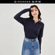 佐丹奴針織衫女裝翻領(lǐng)V字半開(kāi)襟毛織坑條修身套頭針織衫18353909 66標志海軍藍 S