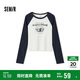 森馬（Semir）長(zhǎng)袖T恤女短款插肩袖修身顯瘦套頭衫秋美式印花字母107524101002