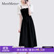 MeetMetro瑪依爾復古V領(lǐng)收腰連衣裙女2025夏裝氣質(zhì)文藝范假兩件裙 拼色【現貨閃電發(fā)】 S