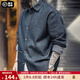 馬登工裝美式復古棋盤(pán)格子牛仔襯衫男秋季寬松翻領(lǐng)格紋長(cháng)袖上衣夾克 特深蘭 /牛仔面料請【單獨洗滌】 L