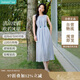 茵曼法式度假風女裝串珠連衣裙2025春季新品小眾褶皺無袖裙子 藍色 M