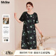 MsShe【新中式印花緞面】大碼女裝2025夏裝胖mm釘珠旗袍連衣裙子 黑色現(xiàn)貨 4XL