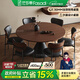 法莎蒂實(shí)木餐桌椅組家用小戶(hù)型復古中古風(fēng)碳素鋼桌腳圓形吃飯桌子 單餐桌+桃心椅*6張 130x130x75cm