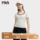 FILA 斐樂官方小狐貍女裝針織短袖2025夏新款時尚休閑簡約修身U領(lǐng)T恤 云菇白-WT L 170/88A/L
