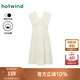 熱風(fēng)（Hotwind）2025年夏季新款女士純色抽褶短袖V領(lǐng)收腰純棉中長連衣裙 03米色 M