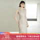 顏域優(yōu)雅氣質(zhì)提花連衣裙女裝2024新款秋季收腰顯瘦新中式圓領(lǐng)裙子 杏色 L/40