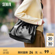 森馬（Semir）包包單肩包女2024新款設(shè)計感褶皺菱格鏈條包優(yōu)雅大容量手提包 黑色90001 均碼