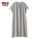 無印良品 MUJI 女式 亞麻水洗 短袖連衣裙 灰色 M