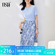 歐莎（OSA）氣質(zhì)優(yōu)雅連衣裙子女夏季2025新款碎花半身裙子套裝兩件套 藍色B（后腰加橡筋） S
