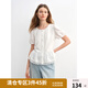 獨束大碼女裝法式云朵蕾絲小衫2025夏季新品休閑拼接百搭短袖襯衫 月光白 XL （尺碼：3）