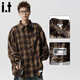 :CHOCOOLATEit格子長(cháng)袖襯衫男春秋季新款寬松美式潮牌潮流襯衣服 咖啡 L