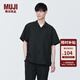 無印良品（MUJI）男式 易干彈力泡泡紗開領(lǐng)短袖衫 男士短袖襯衫襯衣 AC1WBA4S 黑色 L(175/100A)