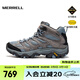 邁樂(lè )（Merrell）【上新】戶(hù)外徒步鞋男女款MOAB3MID WP中幫防水透氣防滑登山鞋 上新J500162灰黑蘭（女款） 38