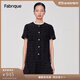 Fabrique【大師花呢】荷葉邊短袖花呢氣質(zhì)連衣裙千金風(fēng)裙子女 黑色 XS