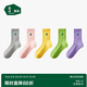 松山棉店小松半毛圈中筒襪女襪-淺粉+深紫+淺灰+嫩綠+淺黃22-24