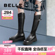 百麗（Belle）七夕禮物顯瘦時尚騎士靴女厚底長筒靴B2273DG4 黑色 36 (230mm)