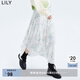 LILY【商場同款】春新款女裝溫柔印花別致不規(guī)則百褶半身裙女 606淺米 L