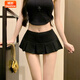 婍妡小個(gè)子防走光美式低腰半身裙夏季新款運動(dòng)風(fēng)百搭修身顯瘦百褶短裙 黑色 XS