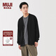 無(wú)印良品（MUJI）男式 輕薄毛圈棉V領(lǐng)開(kāi)衫男士男款針織衫25年秋季男裝AB1PGA5A 黑色 L （175/100A）