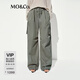 MO&Co.工裝褲2025夏新品挺括精梳棉高腰降落傘褲休閑褲MBE2PAT025 軍綠色 S /160