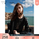 三彩2025春季新款PU皮外套圓領(lǐng)單排扣短款寬松皮衣夾克女