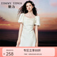 糖力【商場(chǎng)同款】夏季新款短袖連衣裙女提花緞面收腰顯瘦裙子 杏色 S
