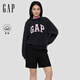 GAP女裝2025秋季新款印花logo寬松蝙蝠袖抓絨圓領(lǐng)衛衣上衣792502 黑色 S (160/84A)亞洲尺碼