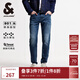 杰克·瓊斯（JACK&JONES）男裝秋季YKK拉鏈logo皮標水洗貓須日常修身牛仔褲男褲225132080 A14深牛仔藍 常規 32 175 W32/L32