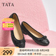 他她（TATA）平底淺口單鞋女鞋氣質(zhì)菱格通勤晚晚鞋秋新款UAB04CQ4 黑色 36