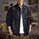 JEEP SPIRIT吉普夾克男2025秋冬新款休閑工裝潮流翻領(lǐng)男款上衣大碼多口袋男裝 黑色 XL （合適體重135-150斤）
