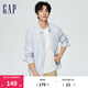 Gap男裝春季基礎款純棉寬松翻領(lǐng)長(cháng)袖襯衫商務(wù)上衣891052 藍白條紋 XL (180/100A)亞洲尺碼