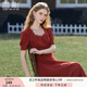 香影輕奢高級感酒紅色連衣裙女2025夏裝新款泡泡袖蕾絲邊方領(lǐng)長裙 大紅 L 165/88A/110-125斤