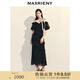 MAXRIENY法式復(fù)古花邊收腰連衣裙25春款浪漫赫本風(fēng)長(zhǎng)裙約會(huì)小黑裙 黑色 L