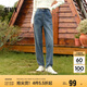 森馬（Semir）牛仔褲女抓毛長(zhǎng)褲舒適復(fù)古風(fēng)2024冬季潮流寬松錐形褲109724124003