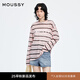 moussy 2025早秋新品休閑條紋撞色字母印花長袖T恤028ISA90-1003 090粉紅色 均碼