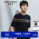 報(bào)喜鳥(niǎo)T恤男裝【優(yōu)選】秋季新款男士商務(wù)休閑圓領(lǐng)短袖T恤衫橫條紋男 日蝕藍(lán) 48(175/96)
