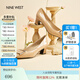 NINE WEST/玖熙高跟鞋粗跟新款真皮通勤方頭金屬扣女士單鞋 杏色 37