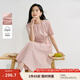 茵曼2025夏季女裝新款歐若風(fēng)圓領(lǐng)抽褶腰帶棉質(zhì)混紡短袖氣質(zhì)連衣裙 淺粉色 S