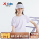 特步（XTEP）兒童童裝男女童純色圓領(lǐng)反光條短袖針織衫 霧紗紫 150
