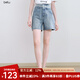 百圖betu女裝2025夏季新款牛仔褲蕾絲花邊雙腰頭設(shè)計(jì)短褲女2507X02 淺牛仔藍(lán) L