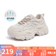 駱駝（CAMEL）老爹鞋女網(wǎng)布皮面拼接雙系帶厚底休閑鞋 L23S703108W 杏色透網(wǎng) 37