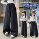 女童牛仔褲秋冬2025新款兒童秋裝直筒褲中大童女孩加絨寬松闊腿褲 凈色 150
