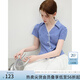 范思藍(lán)恩蕾絲拼接翻領(lǐng)短袖襯衫女夏季2025新款假兩件格子襯衣2074 藍(lán)白格 M